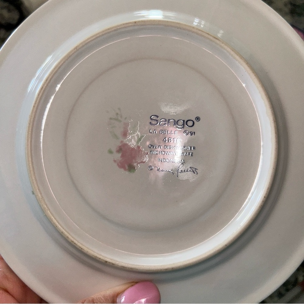 Sango Pink and Blue Floral Saucers Plate set of 7 - Picture 2 of 3